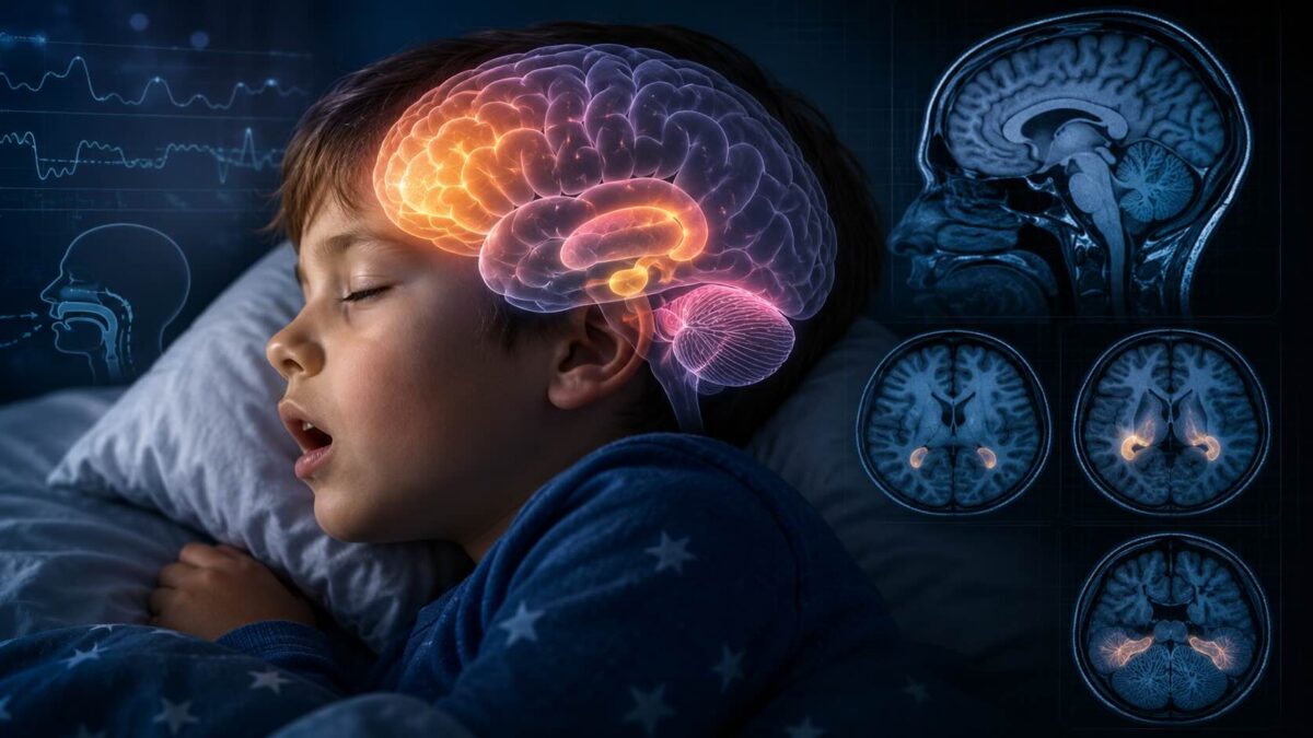 A apneia do sono em crianças pode produzir uma consequência muito deletéria ao cérebro infantil.