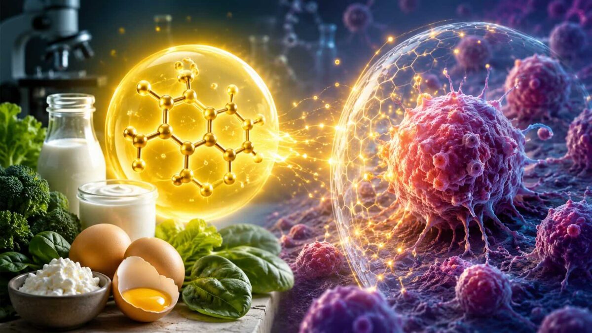 Estrutura molecular da vitamina B2 ou riboflavina, nutriente encontrado em alimentos como ovos e vegetais verdes