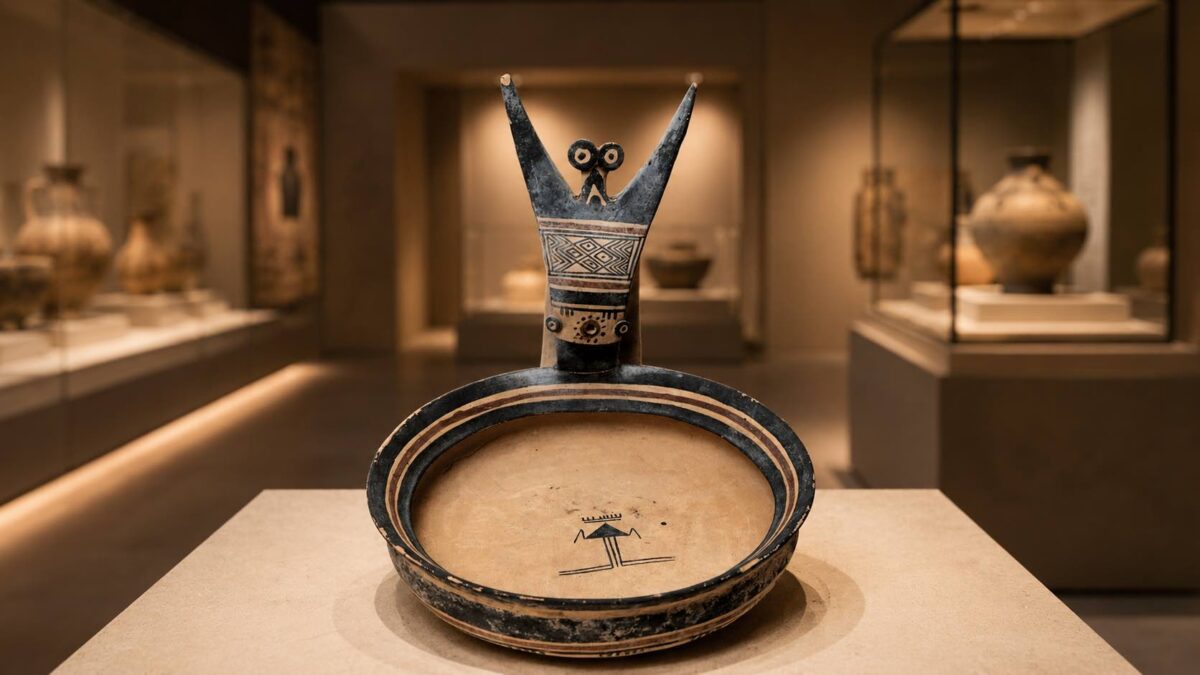 Taça de cerâmica dauniana com rosto esculpido e olhos arregalados, cerca de 2.700 anos de idade