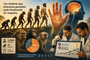 Comparação evolutiva mostrando desenvolvimento da preferência manual desde o Australopithecus até o Homo sapiens