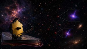 Representação artística de um objeto celeste brilhando em raios X no universo primitivo