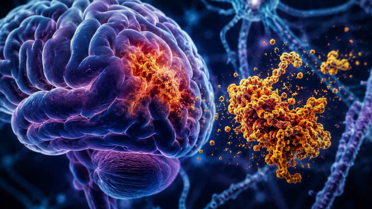 Células cerebrais afetadas por Parkinson mostrando proteína GPNMB