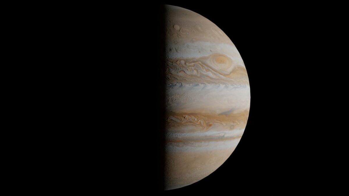 Ilustração de tempestade com raios na atmosfera de Júpiter