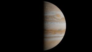Ilustração de tempestade com raios na atmosfera de Júpiter