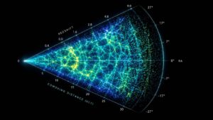 Visualização do mapa cósmico mostrando a estrutura de filamentos e aglomerados de galáxias do universo (Crédito: UCR/Hossein Hatamnia)
