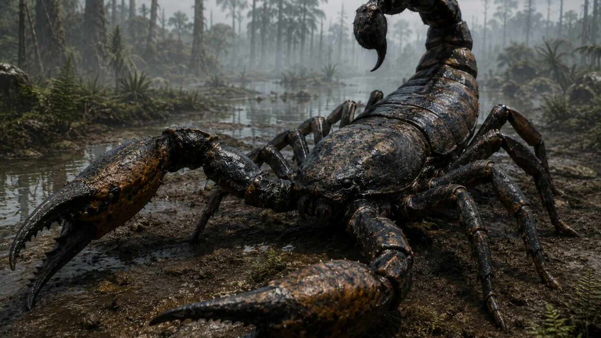 Reconstrução artística de escorpião gigante Ordoviciano, há 415 milhões de anos