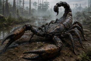 Reconstrução artística de escorpião gigante Ordoviciano, há 415 milhões de anos